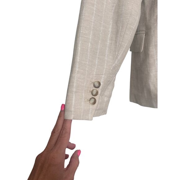 LOFT Classic Striped Blazer Metallic Thread Tan Beige Size 12 - Picture 8 of 10